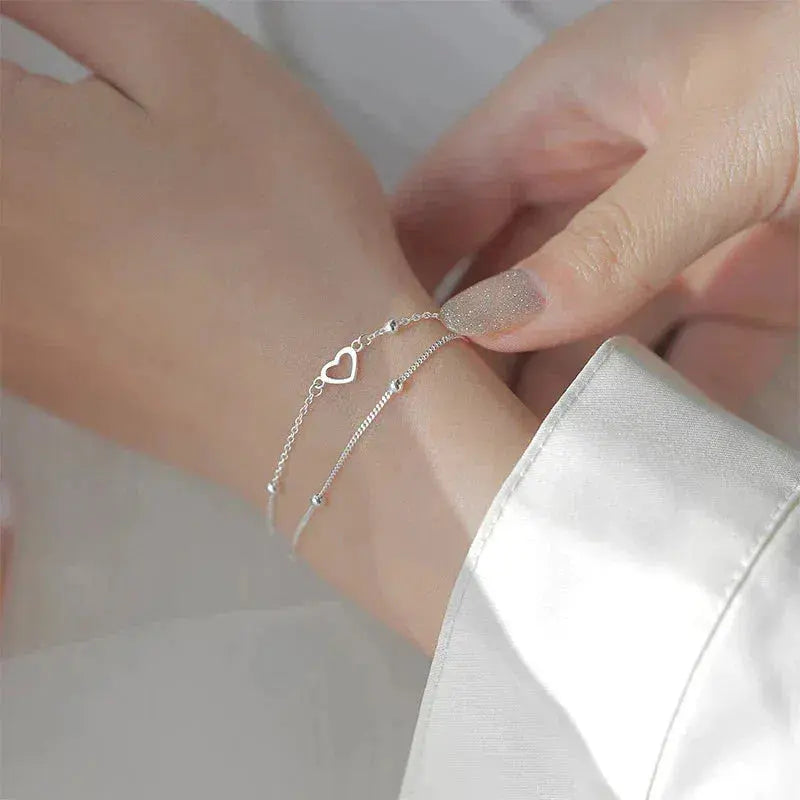 Silberarmband mit Herz und Individuell Anpassbarer Passform