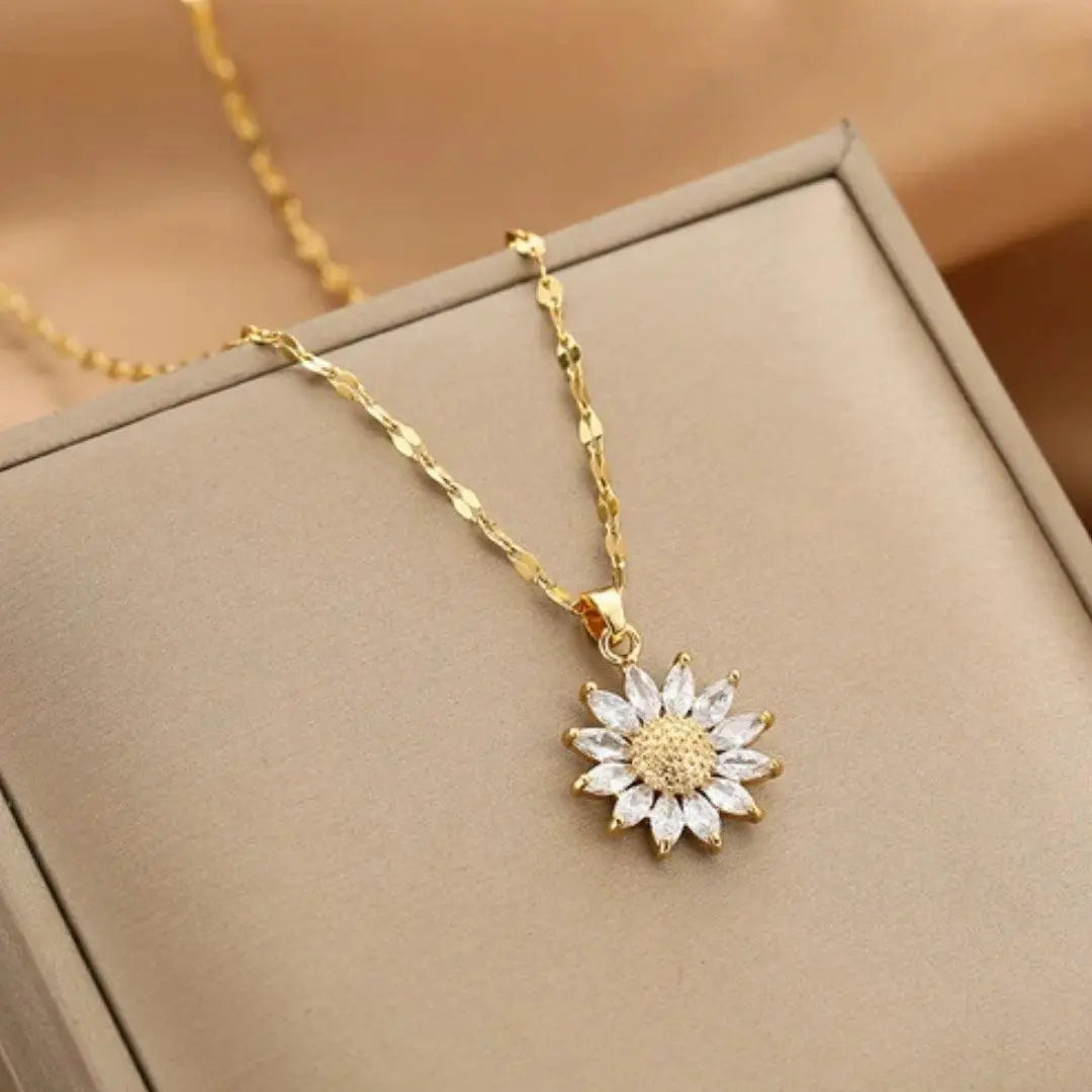 Goldene Sonnenblume Kristall Anhänger Halskette