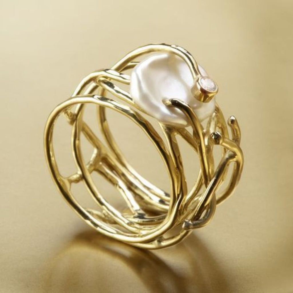 Retro Perlen Goldring