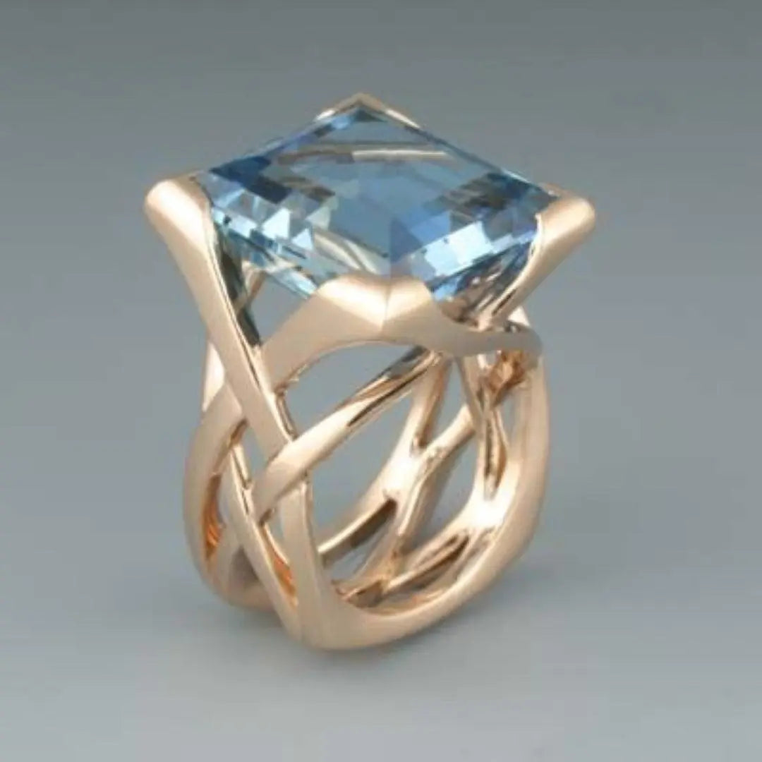 Antiker Roségold Blauer Zirkoniaring