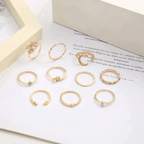 10-Teiliges Böhmisches Ringset In Silber Und Gold