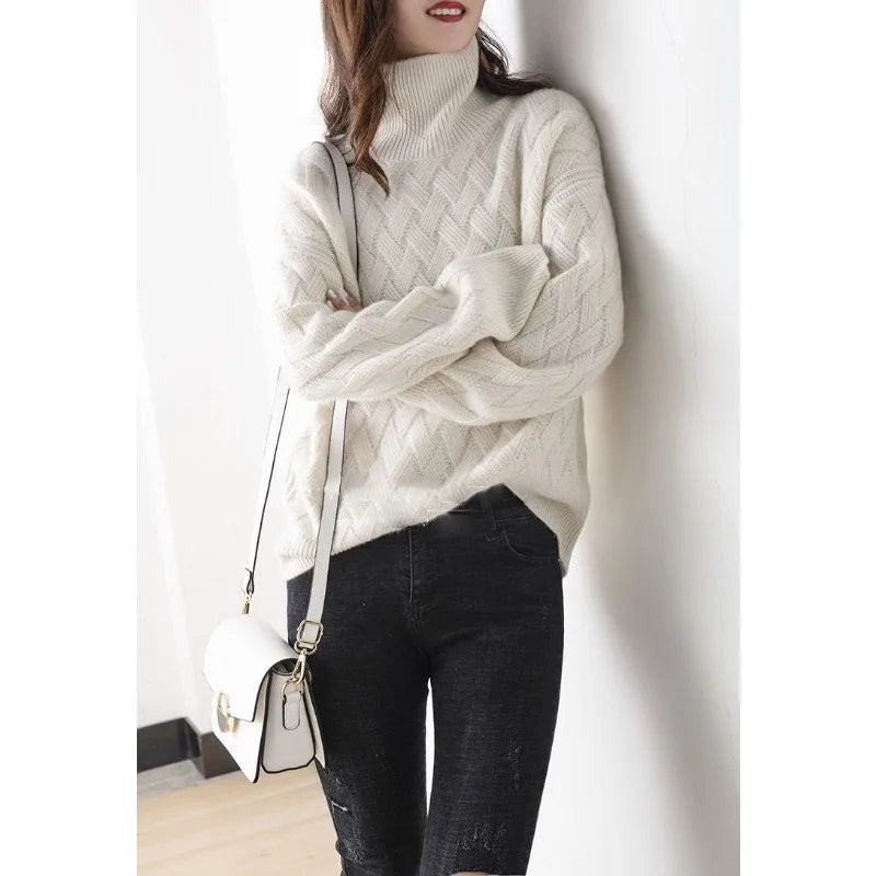 Rollkragenpullover Damen mit Zopfmuster