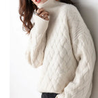 Rollkragenpullover Damen mit Zopfmuster