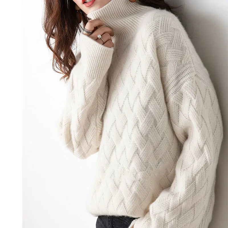 Rollkragenpullover Damen mit Zopfmuster