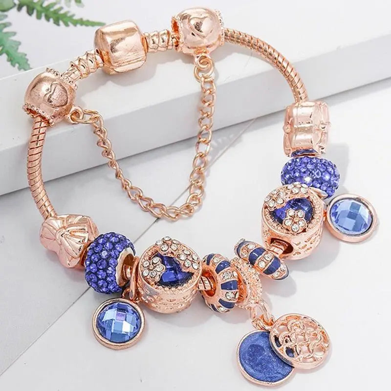 Armband in Rosa Silber mit Blauem Kristall