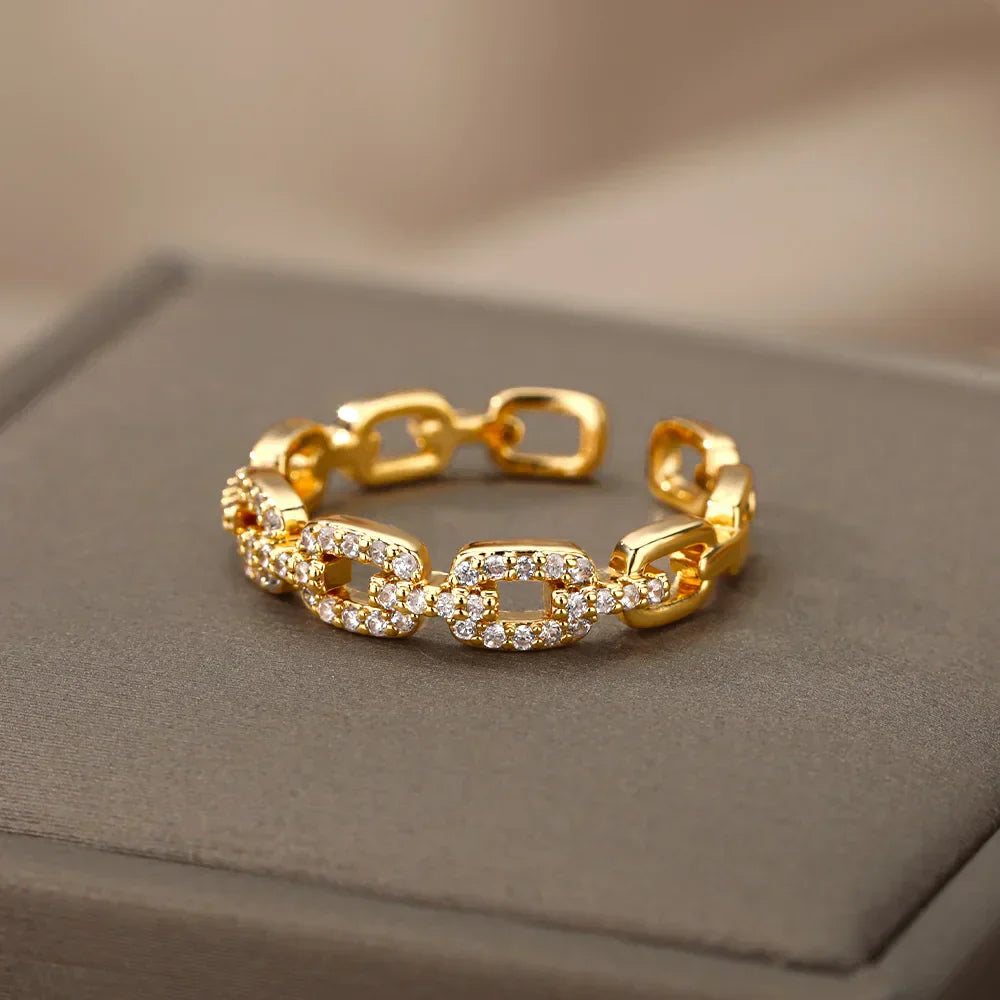 Vergoldeter Kettenlink Kristall Ring