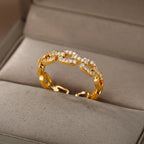 Vergoldeter Kettenlink Kristall Ring