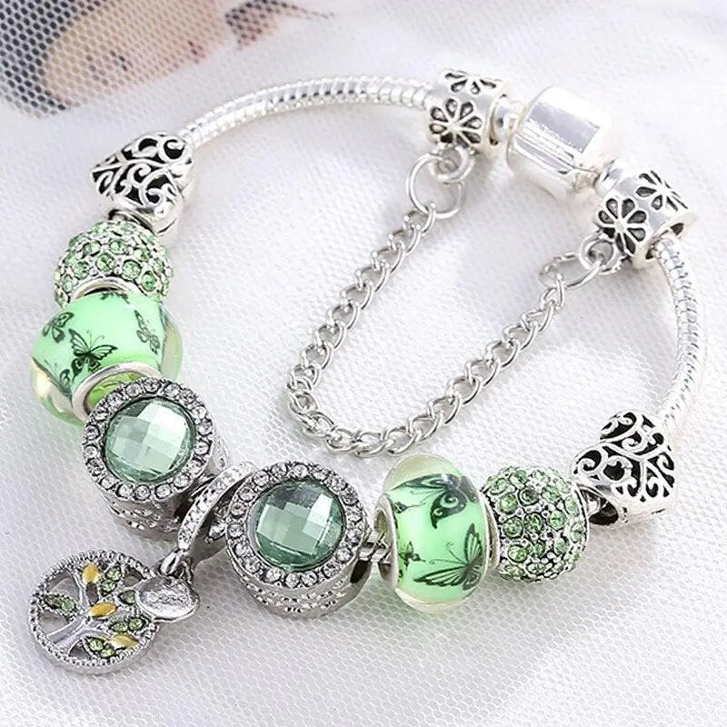 Schickes Armband in Silber mit Grünem Kristall