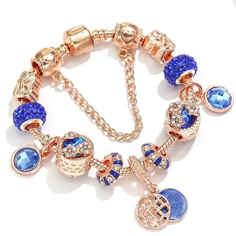 Armband in Rosa Silber mit Blauem Kristall