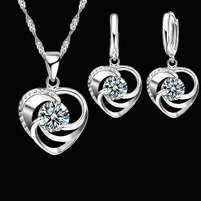 Sterlingsilber Herz Halskette und Ohrringe