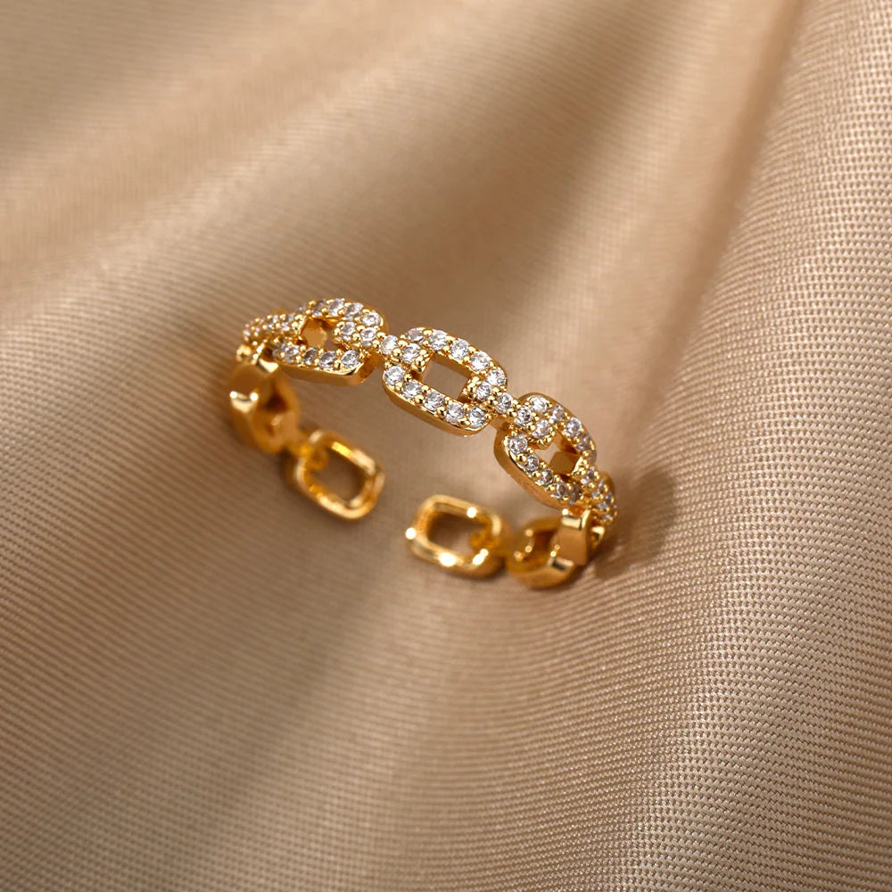 Vergoldeter Kettenlink Kristall Ring