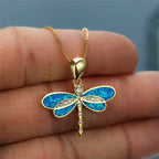 Anspruchsvolle Goldene Blauopal Libellen Anhänger Halskette