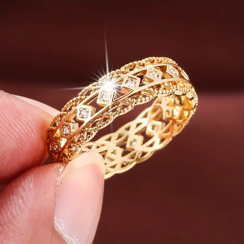 Vintage Hohles Diamantmuster Goldring