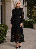 Isla – Damen Spitzen-Midikleid mit Stehkragen