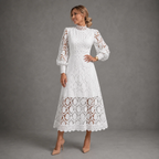 Isla – Damen Spitzen-Midikleid mit Stehkragen