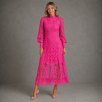 Isla – Damen Spitzen-Midikleid mit Stehkragen