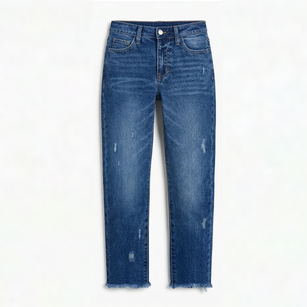 Mia | Straight Jeans Damen mit Fransensaum