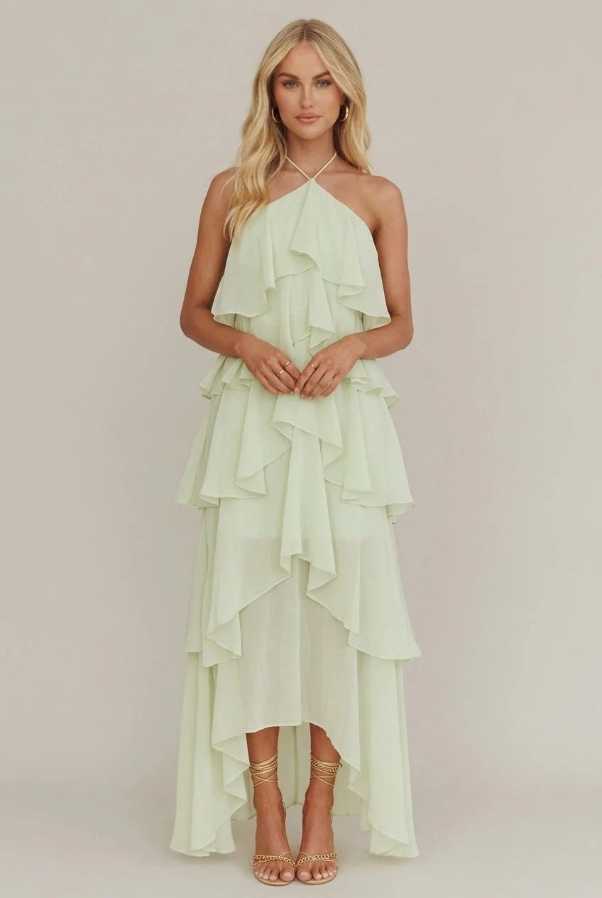Livia – Geblümtes Neckholder-Maxikleid mit Rüschen