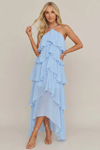 Livia – Geblümtes Neckholder-Maxikleid mit Rüschen