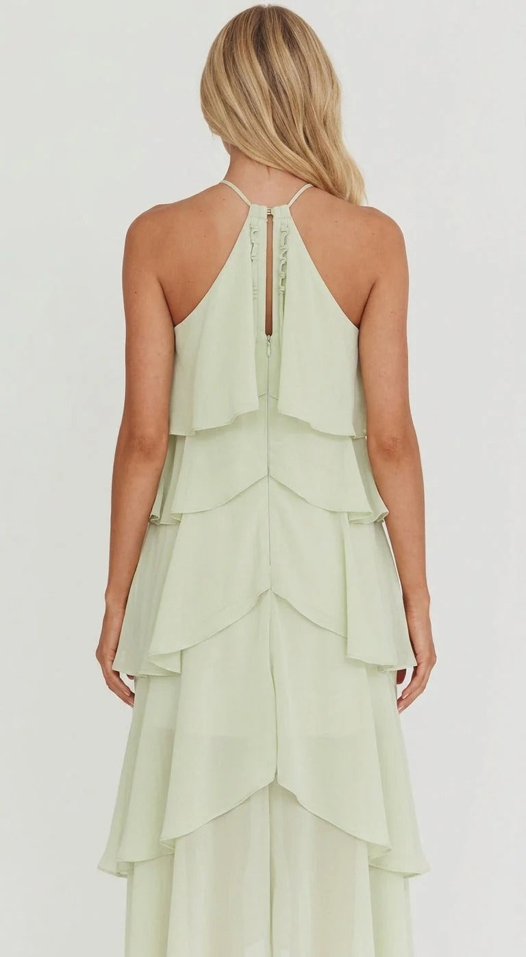 Livia – Geblümtes Neckholder-Maxikleid mit Rüschen