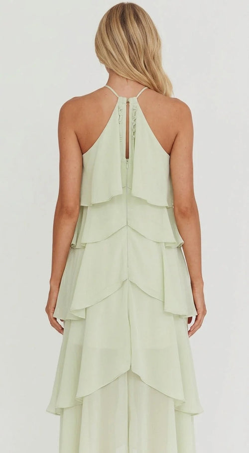 Livia – Geblümtes Neckholder-Maxikleid mit Rüschen