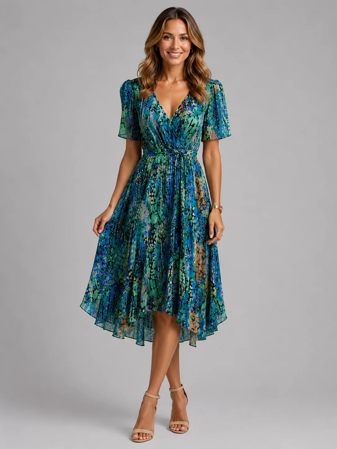 Mira – Damen Sommer-Midikleid mit V-Ausschnitt
