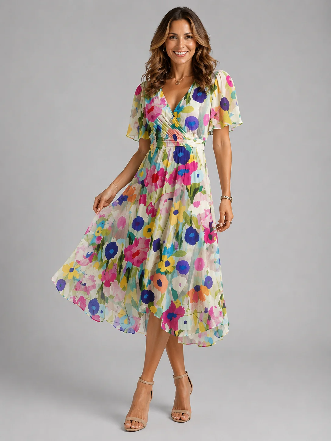 Mira – Damen Sommer-Midikleid mit V-Ausschnitt