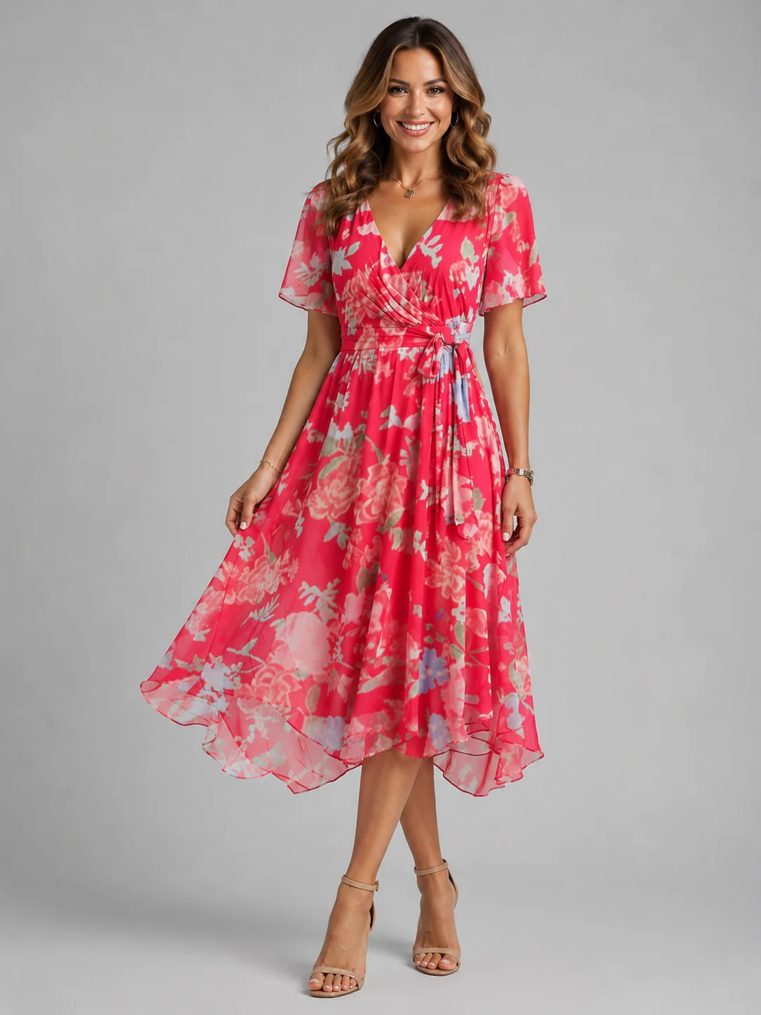 Mira – Damen Sommer-Midikleid mit V-Ausschnitt