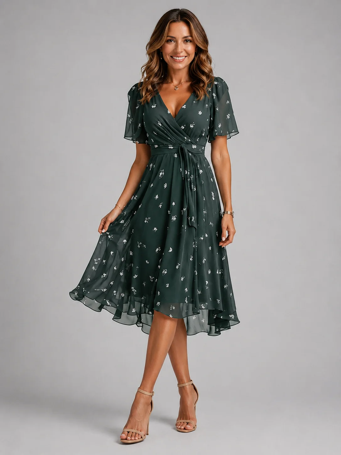 Mira – Damen Sommer-Midikleid mit V-Ausschnitt
