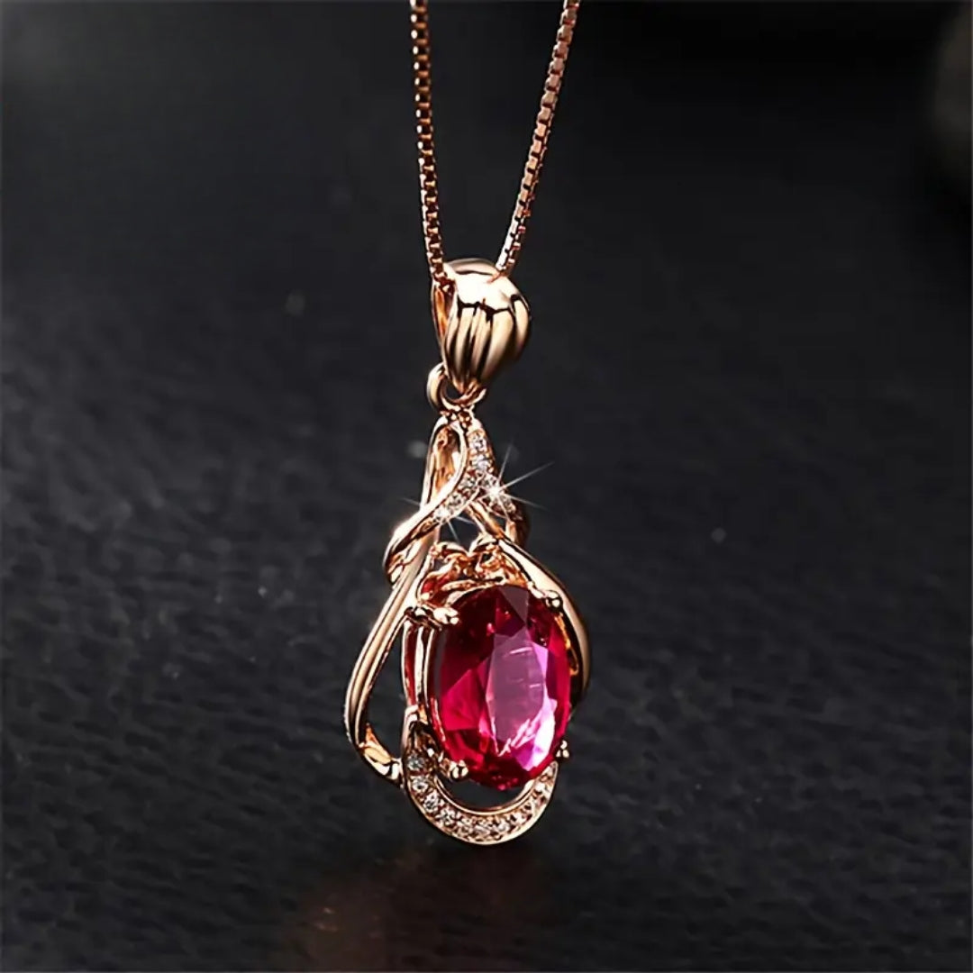 Elegante Rote und Goldene Kristall Halskette