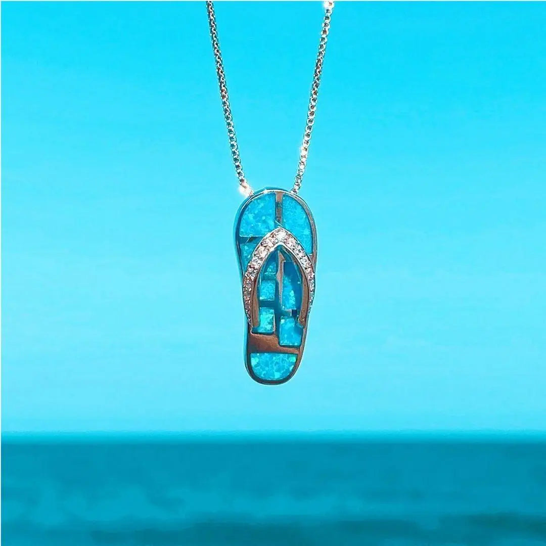 Silberne Blaue Opal Flip-Flop Anhänger Halskette