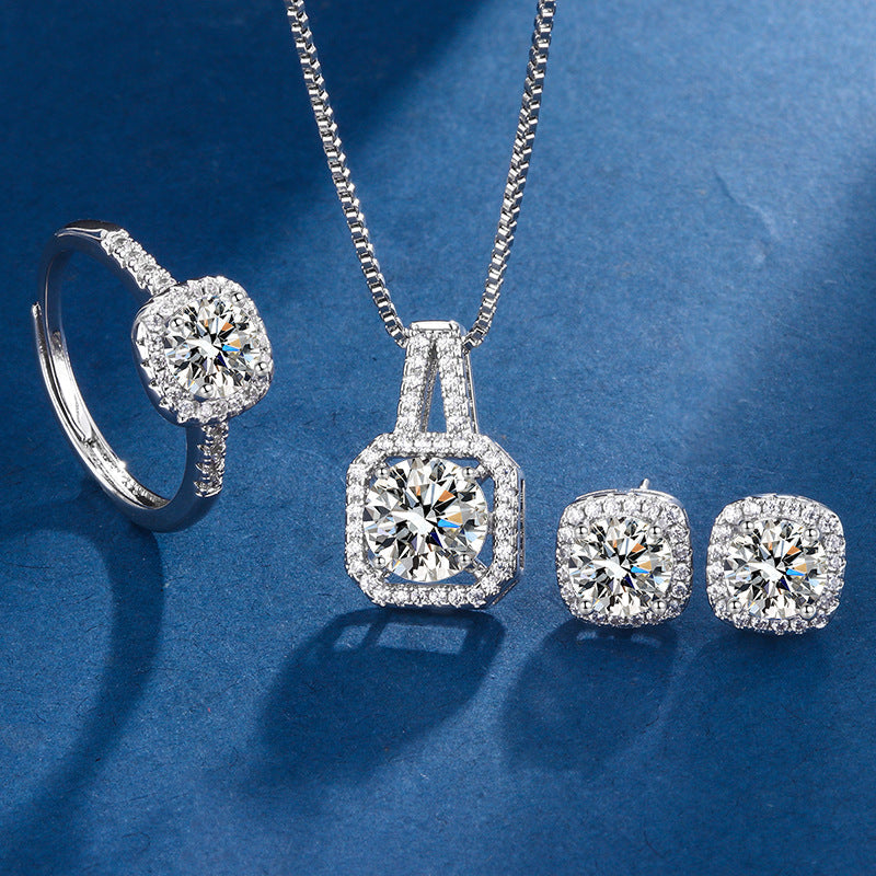 Exklusives Weißgold Aria Quadrat Strahlendes Schmuckset