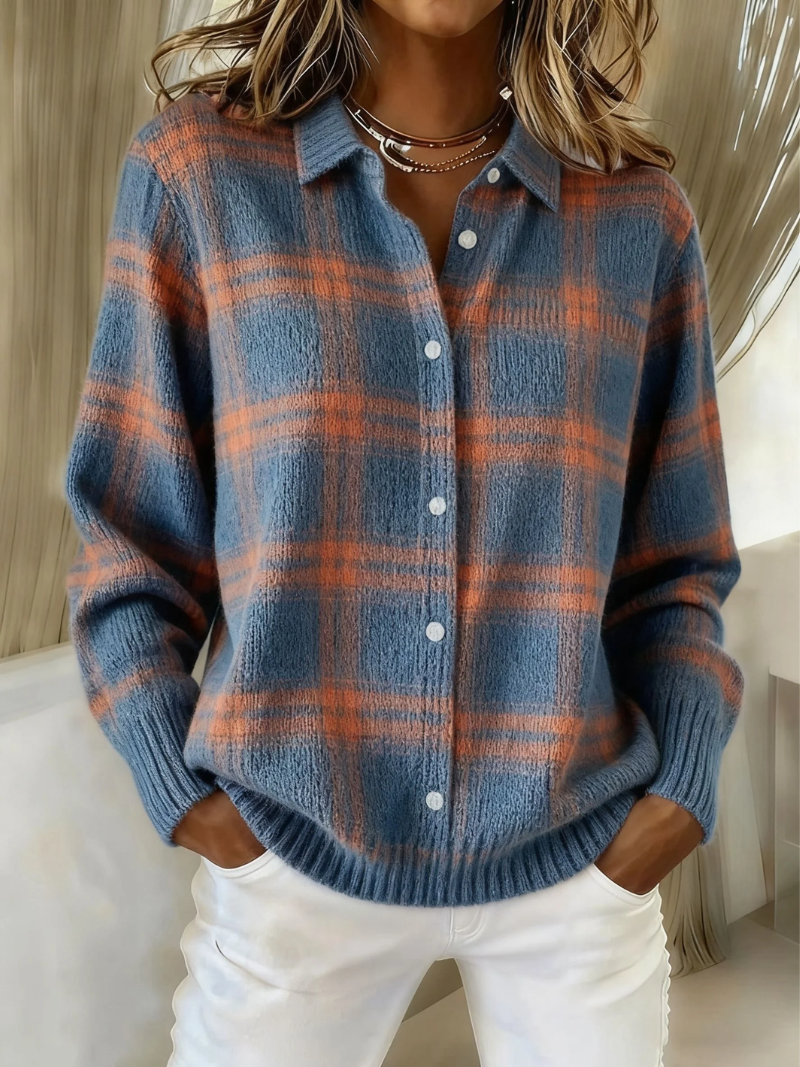 Theresa | Damen Strickjacke mit Karomuster