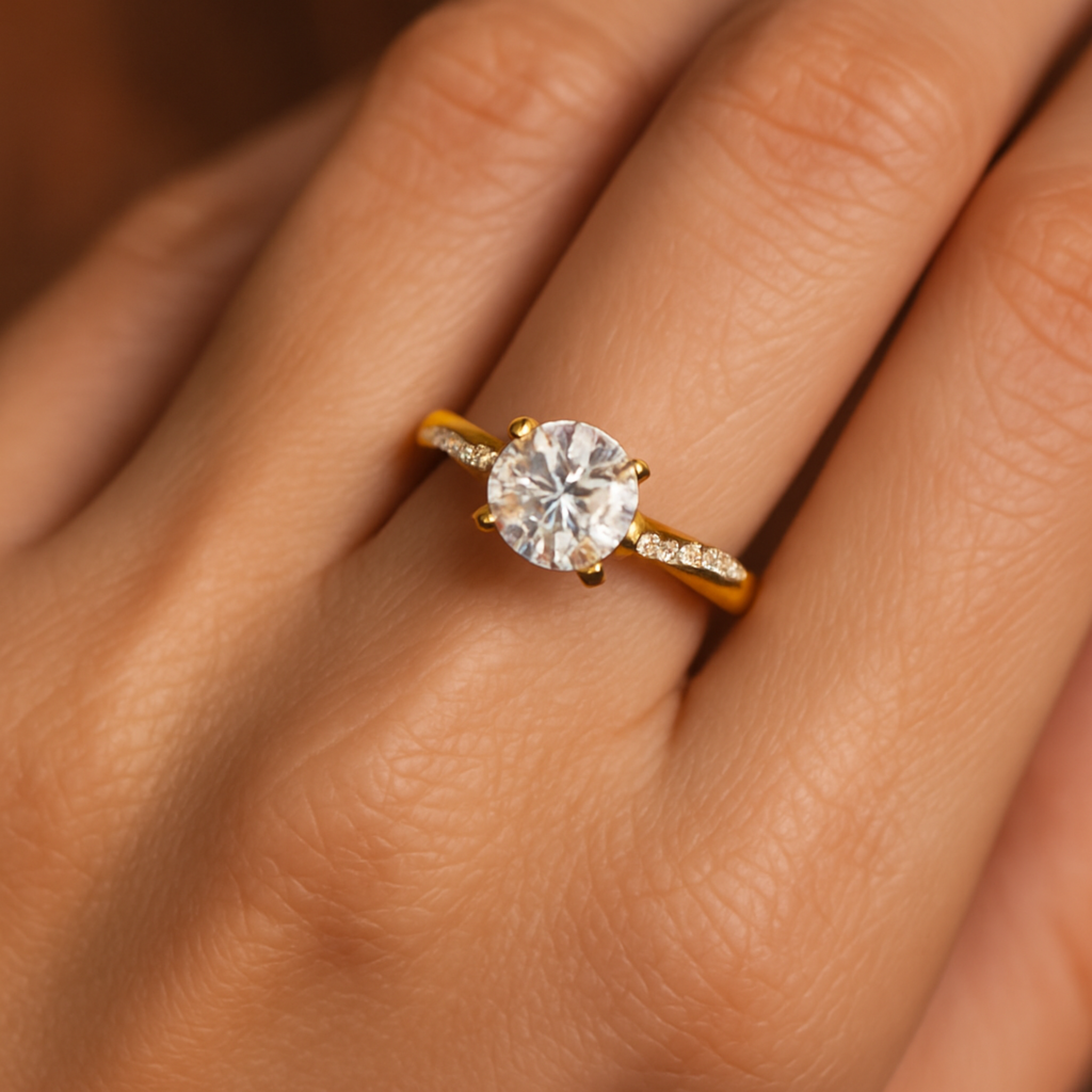Vergoldeter Solitaire Kristall Verlobungsring