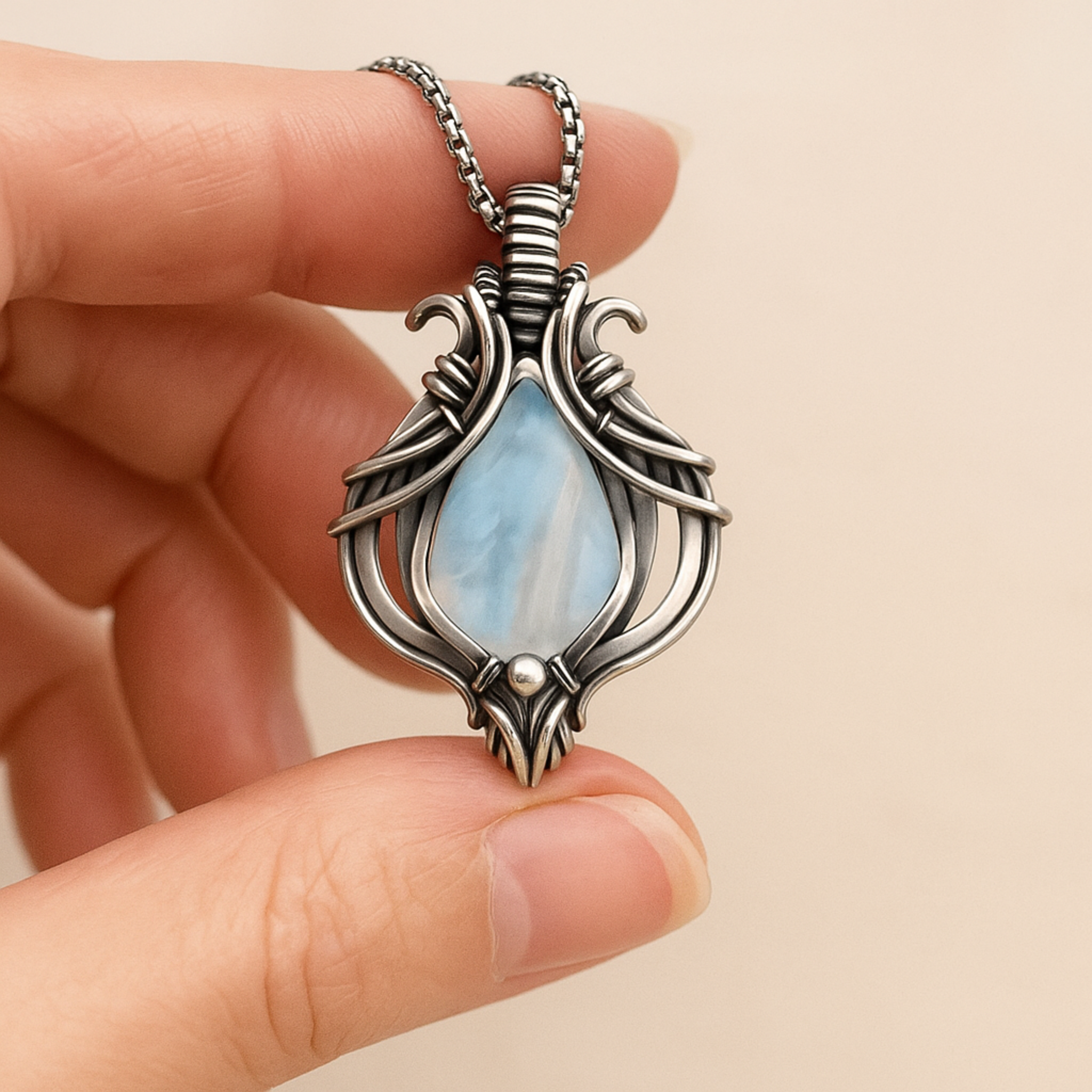 Blaue Vintage Halskette in Silber