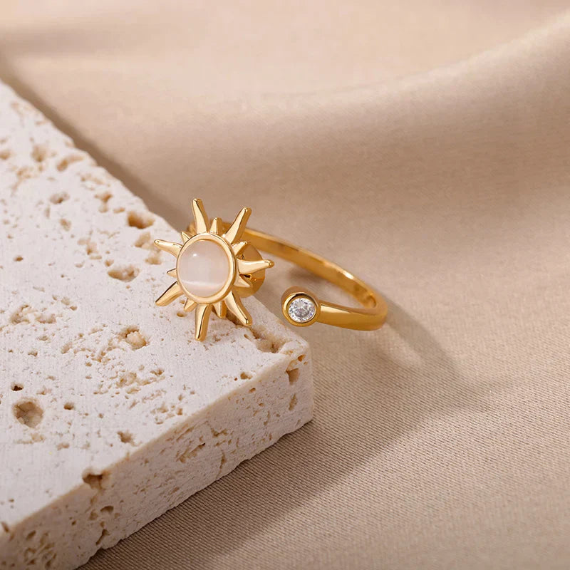 Vintage Edelstahl Drehbarer Sonnenopal Ring