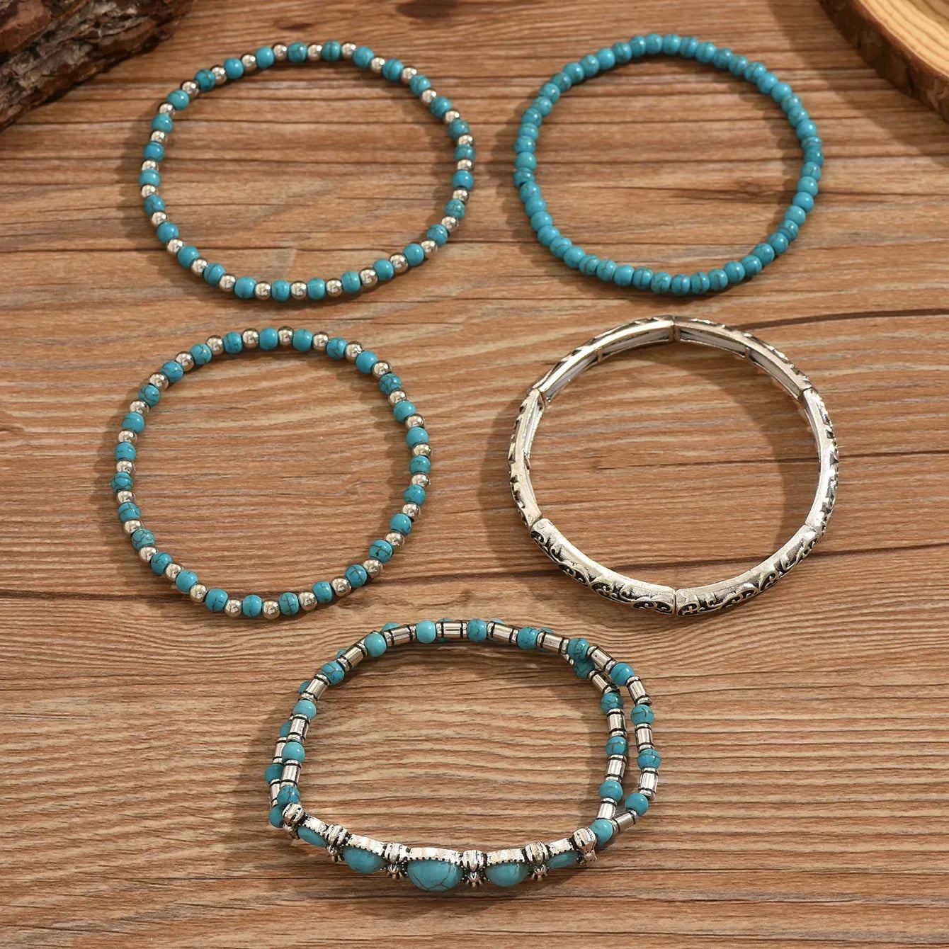 Bohème Türkis Perlenarmband Set