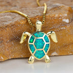 Vintage Goldene Halskette mit Grünem Feueropal Schildkröten Anhänger