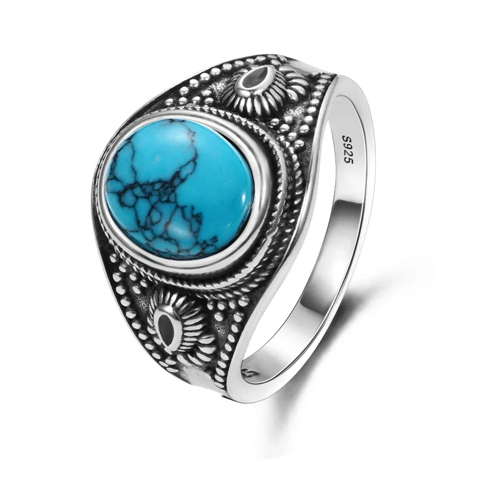 Zeitloser Silberring Mit Ovalem Türkis