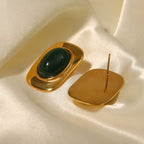 Vintage 18K Vergoldete Grüne Opal Oval Ohrringe