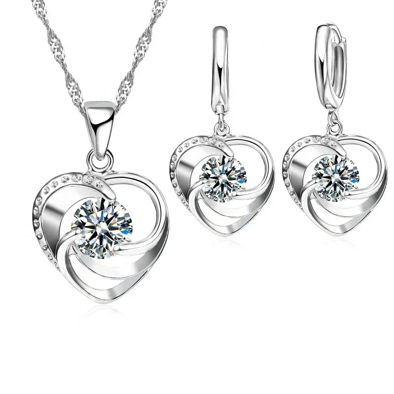 Sterlingsilber Herz Halskette und Ohrringe