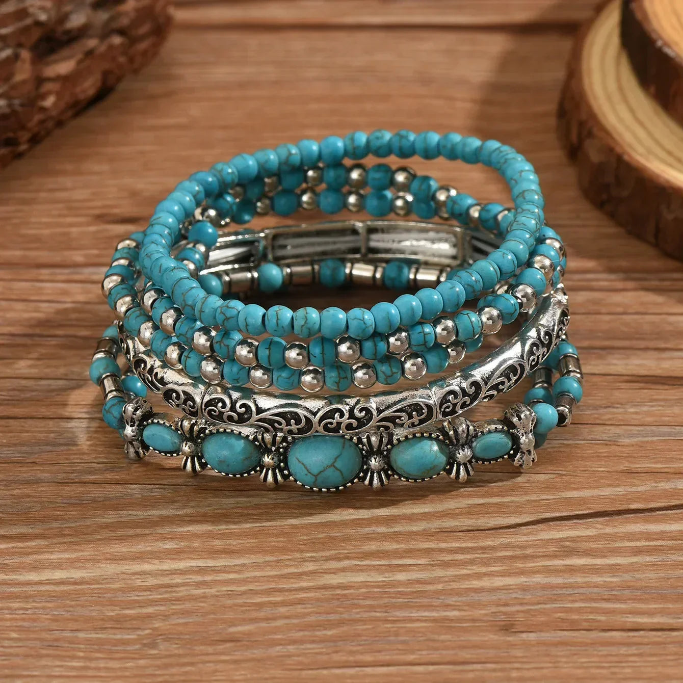 Bohème Türkis Perlenarmband Set