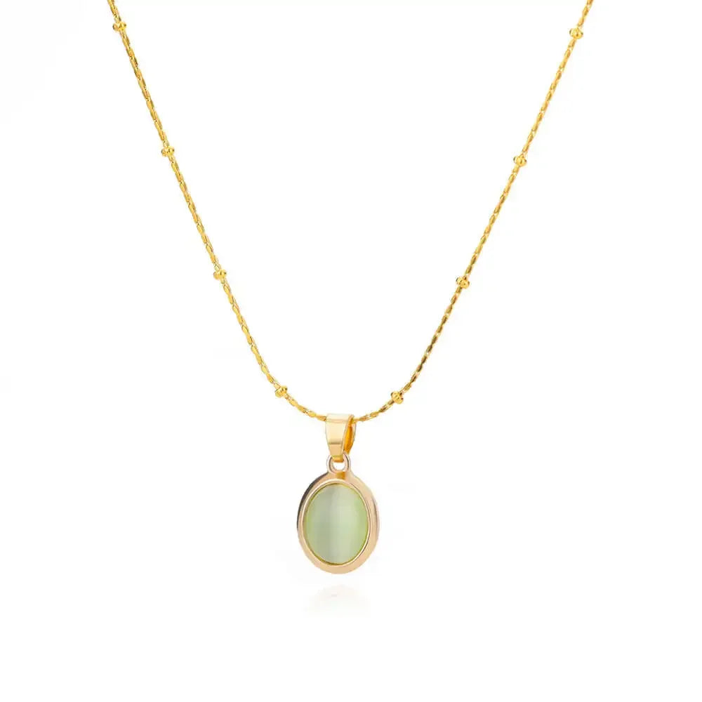Schicke Goldene Edelstahl Halskette mit Wassertropf Opal Anhänger