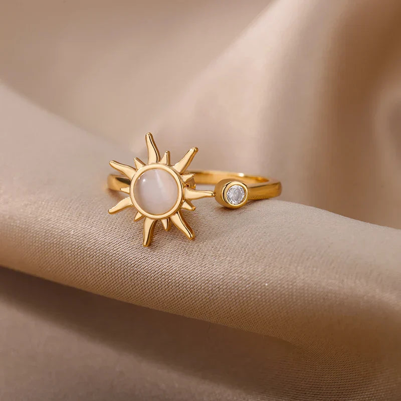 Vintage Edelstahl Drehbarer Sonnenopal Ring