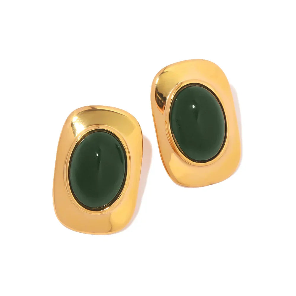 Vintage 18K Vergoldete Grüne Opal Oval Ohrringe