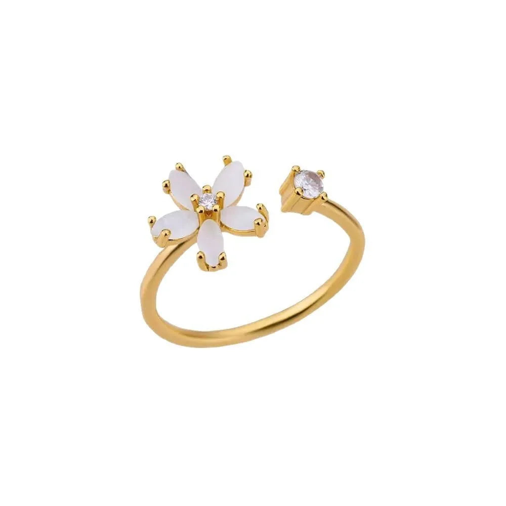 Romantischer Goldener Zirkonia Fünfblättriger Blumenring
