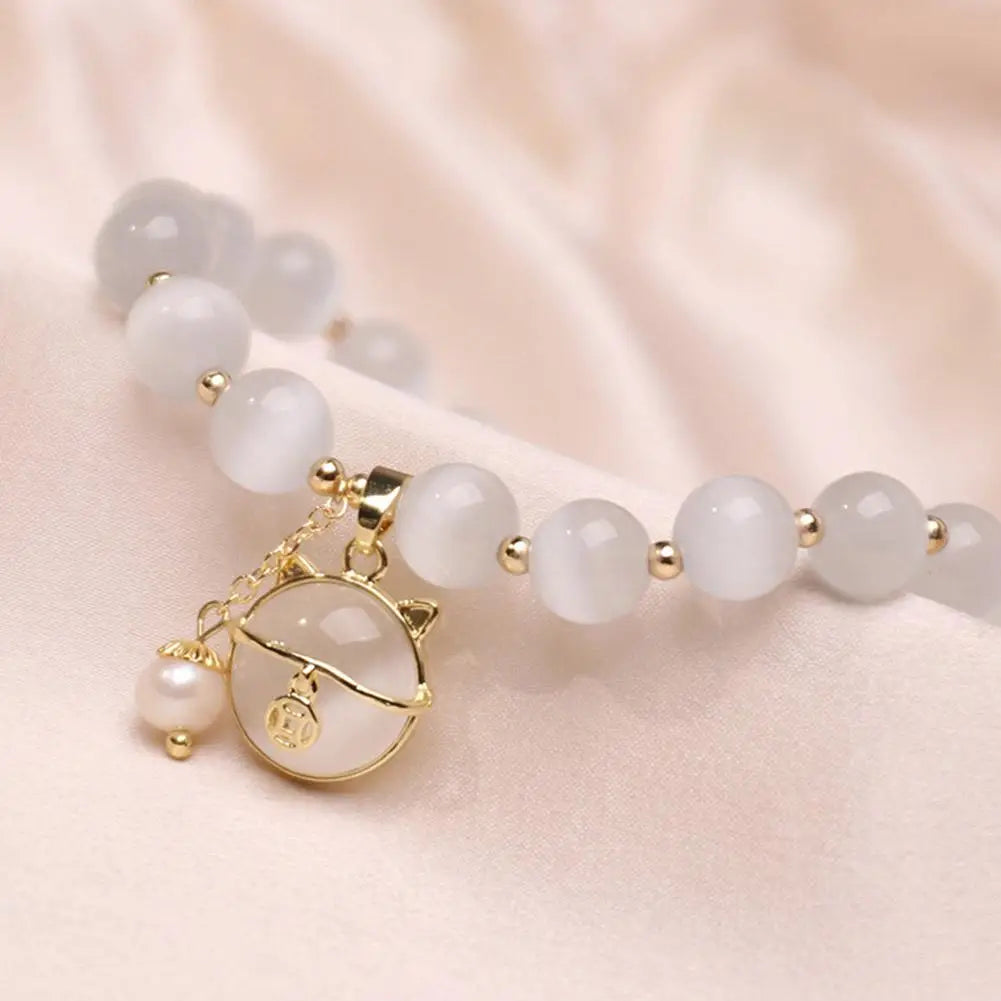 Perlenarmband mit Glückskatze Anhänger