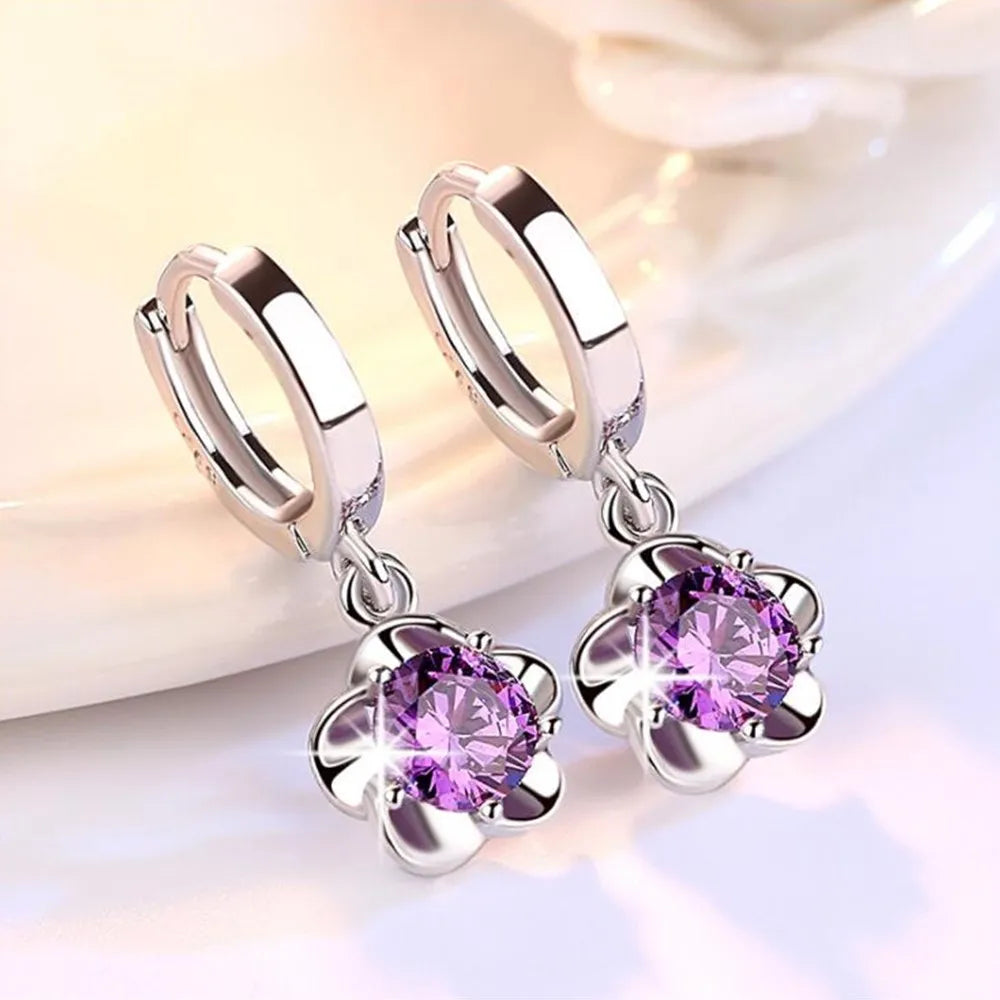 Sterlingsilber Ohrringe mit Lila und Weißen Zirkonia