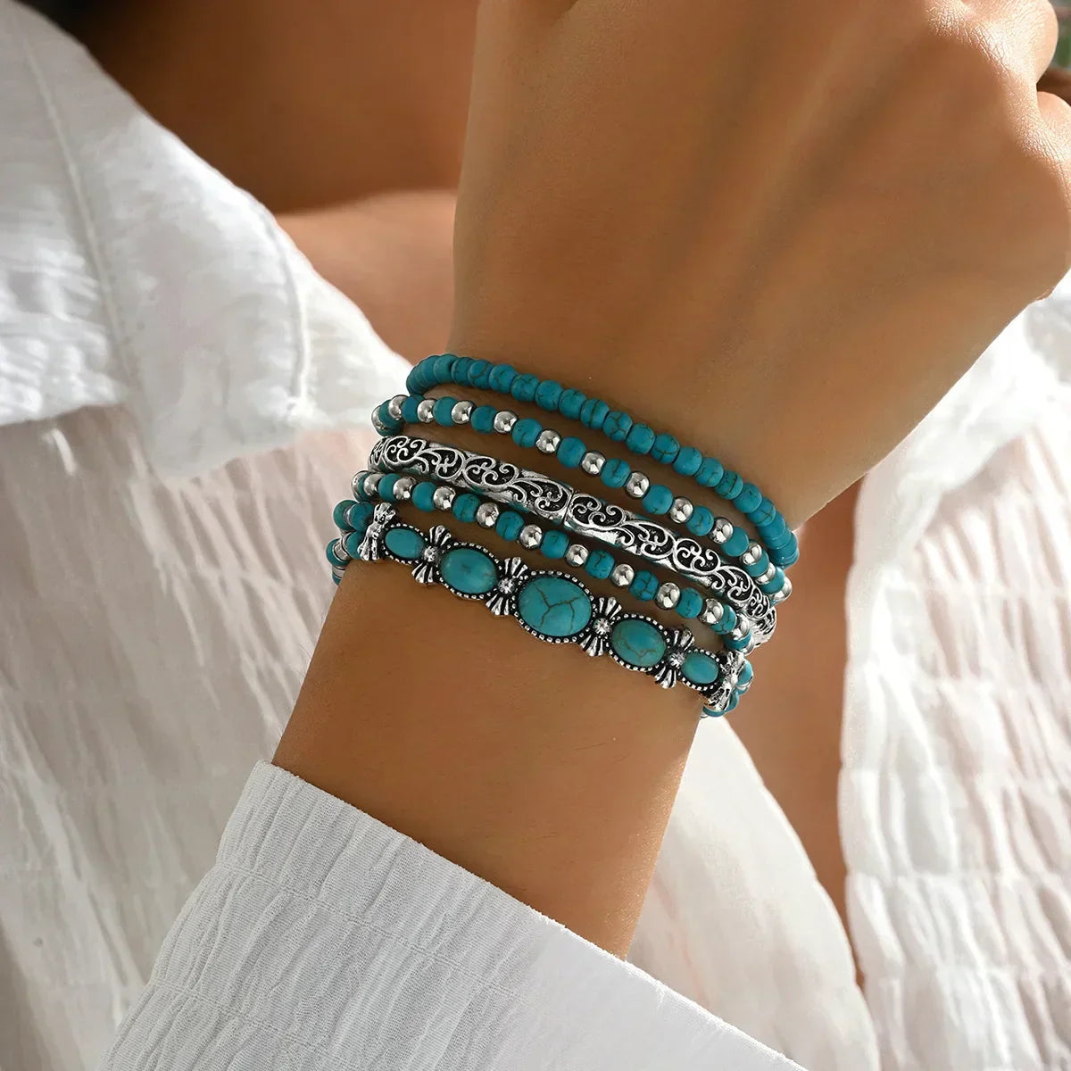 Bohème Türkis Perlenarmband Set