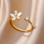 Romantischer Goldener Zirkonia Fünfblättriger Blumenring